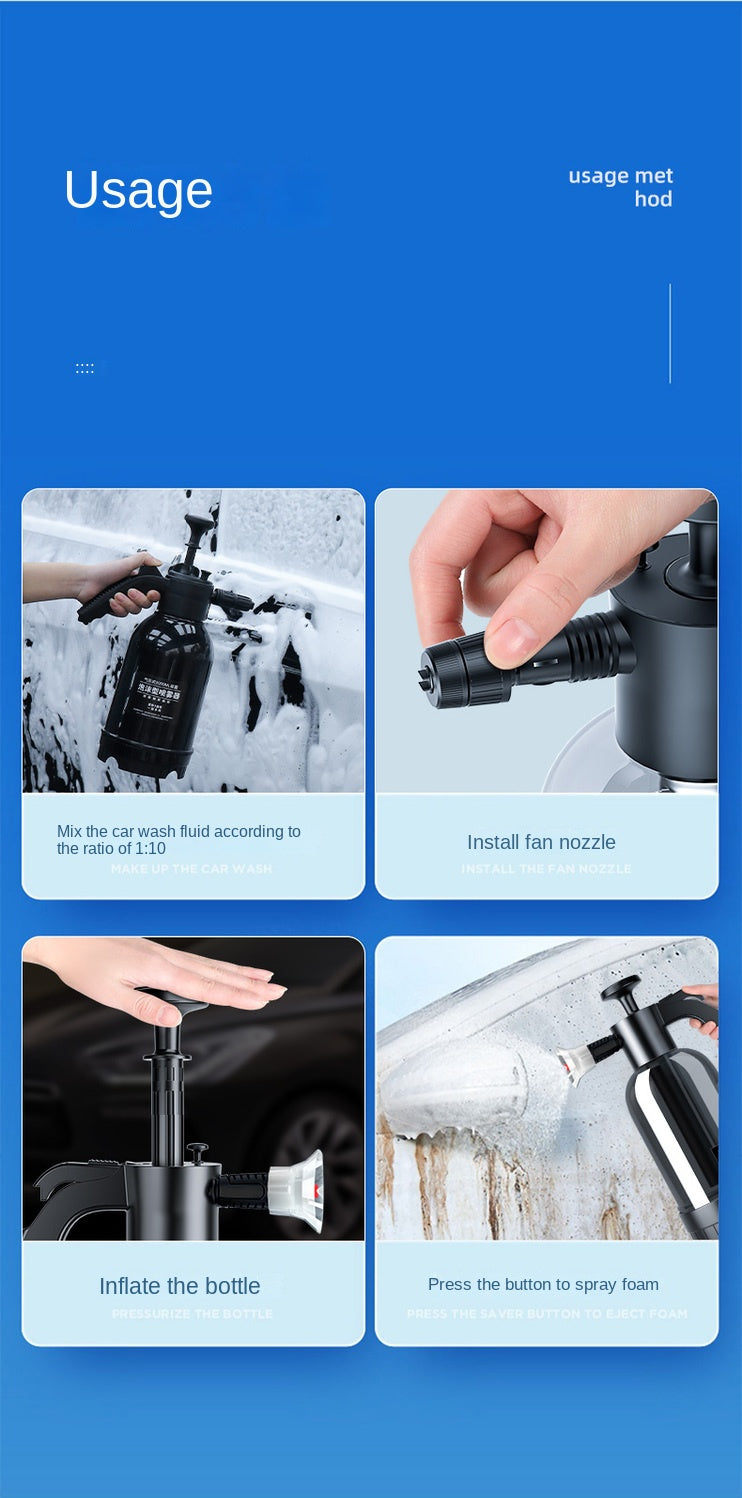2L Hand Pump Foam Sprayer – 3 Nozzle Car Wash & Window Cleaning Bottle